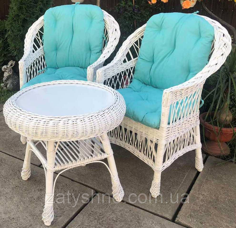 Белая плетеная мебель с накидками голубым|Мебель из лозы белая |мебель плетеная на балкон Киев - изображение 3