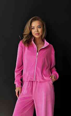 Жіночий прогулянковий плюшевий костюм-двійка: кофта та штани Рожеві, 46/48 Одеса