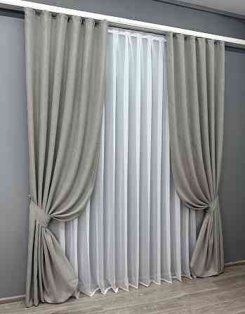 Комплект готовых штор VR-Textil Лен Мешковина № 1016ш Светло-серый 150х270 см 2 шт (30-815) Киев