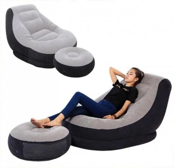 Надувне велюрове крісло з пуфиком для ніг Вінниця - фото 2