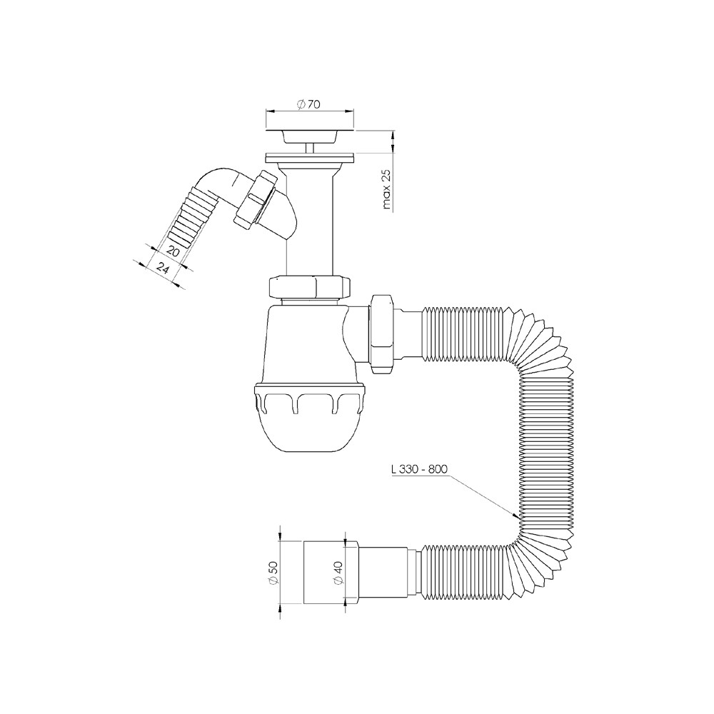TAU Сифон для кухонной мойки с нержавеющим выпуском 1½" выводом под стир. машину и гибким отвод Киев - изображение 8