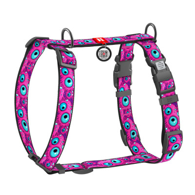 Шлея для собак WAUDOG Nylon анатомічна H-подібна з QR-паспортом "Око монстра" пластиковий фастекс, L (345-4049) Вінниця - фото 1