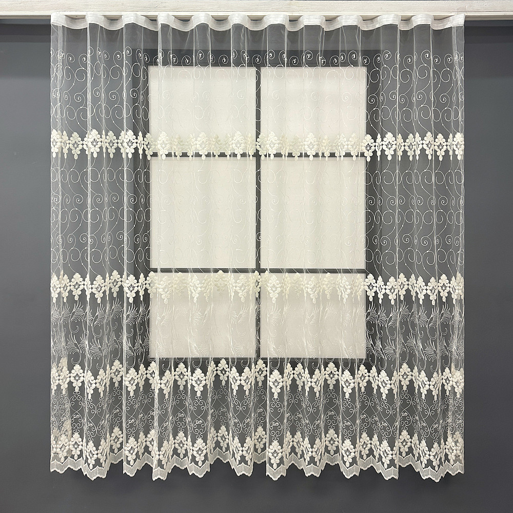 Тюль VR-Textil 1894т Фатин с вышивкой и люрексом Бежевый 300х150 см (42-262) Киев - изображение 1