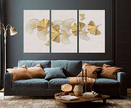 Модульна картина у вітальню/ спальню Золоті листки    ART-142_3A 100х150 см Київ