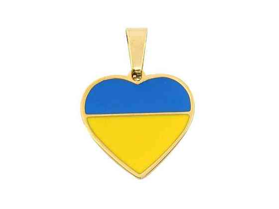 Кулон TTM Stainless Steel Цвет 14К Сердце в цветах флага Украины Эмаль 16х16мм для цепочки до 4мм Киев