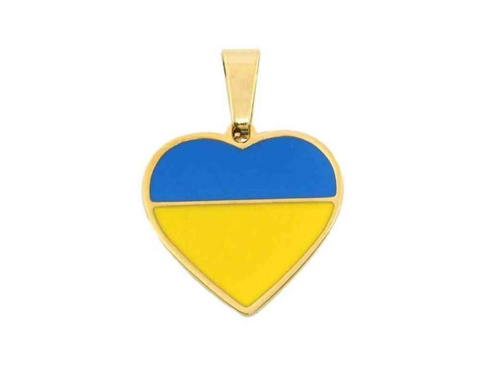 Кулон TTM Stainless Steel Колір 14К Серце в кольорах прапора України Емаль 16х16мм для ланцюжка до 4мм Київ - фото 1