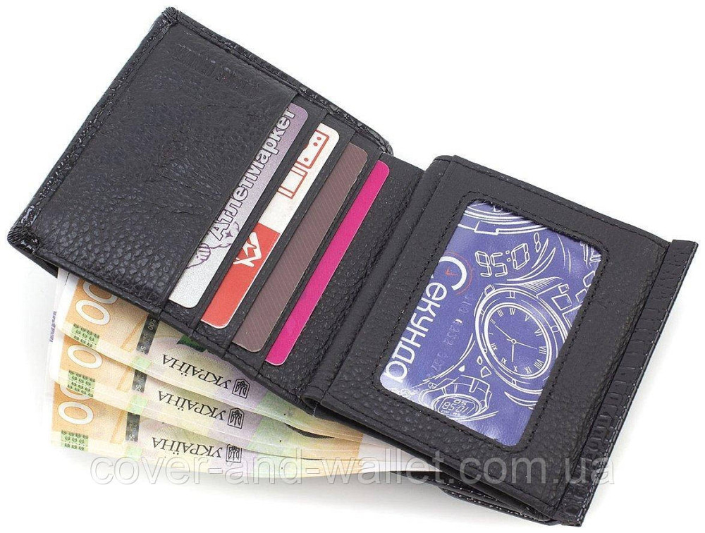 Маленький лаковий жіночий гаманець чорного кольору з великою монетницею ST AE 209-1 Київ - фото 6