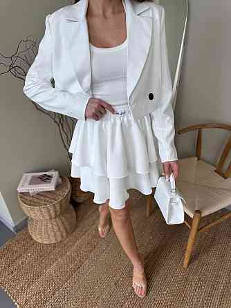 Женский стильный костюм двойка: пиджак и юбка креп-костюмка + подкладка Молочный, 42/44 Одесса