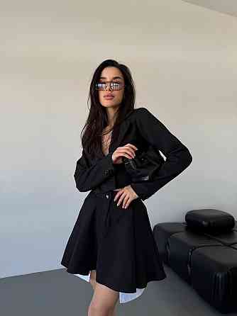 Жіночий костюм двійка: укорочений піджак і спідниця з трендовою імітацією кишень турецька костюмка + котон Одеса