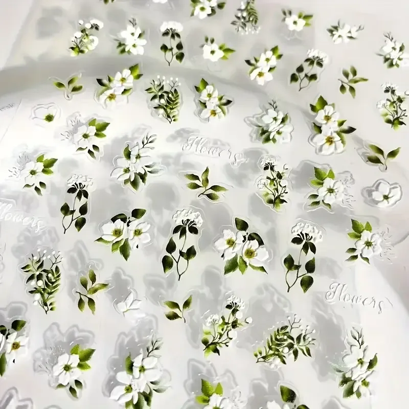 5D стикеры для маникюра «Весеннее цветение» – жасмин и зеленые листья Киев - изображение 2
