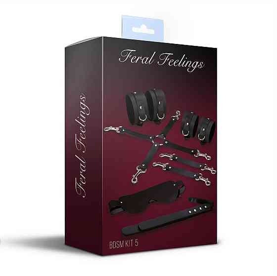Набір для БДСМ 5 в 1 Feral Feelings BDSM Kit 5 Black, наручники, поножі, хрестовина, маска, падл Sex Aura Київ