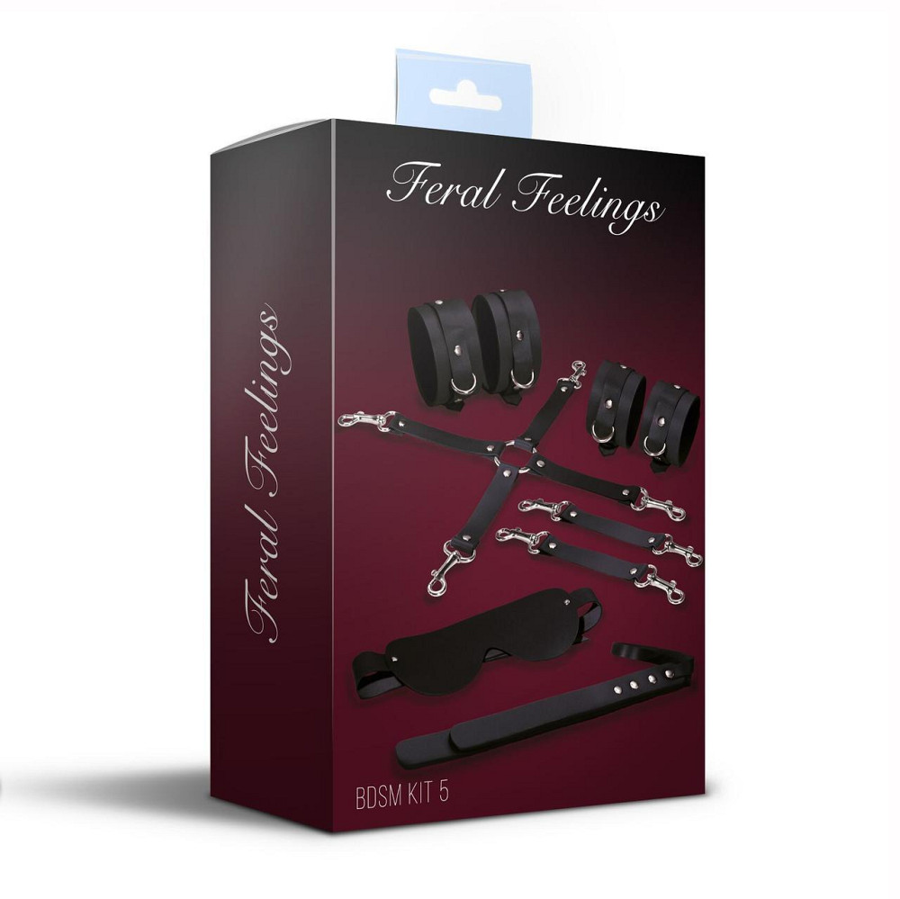Набір для БДСМ 5 в 1 Feral Feelings BDSM Kit 5 Black, наручники, поножі, хрестовина, маска, падл Sex Aura Київ - фото 2