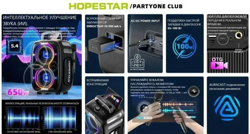 Hopestar Party One Club  650W Bluetooth колонки (Нові) Харьков - изображение 4