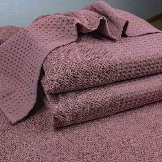 Комплект махрових рушників Вафельний Бордюр 3шт GM Textile 40х70см, 50х90см, 70х140см 450г/м2 (Виноград) Суми