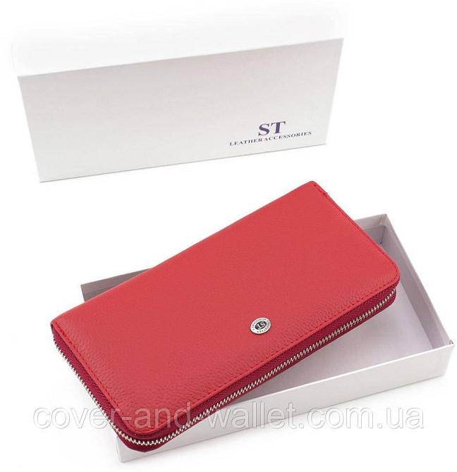 Женский красный кожаный кошелек на молнии с ремешком ST Leather Киев - изображение 7