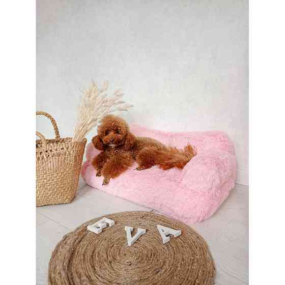 Хутряний диван лежак для собак і кішок спальне місце для тварин знімни Incor рожевий 10079 M (66х37х33) Київ