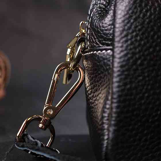 Елегантна жіноча сумка з двома ременями з натуральної шкіри Чорний (Vintage) Київ