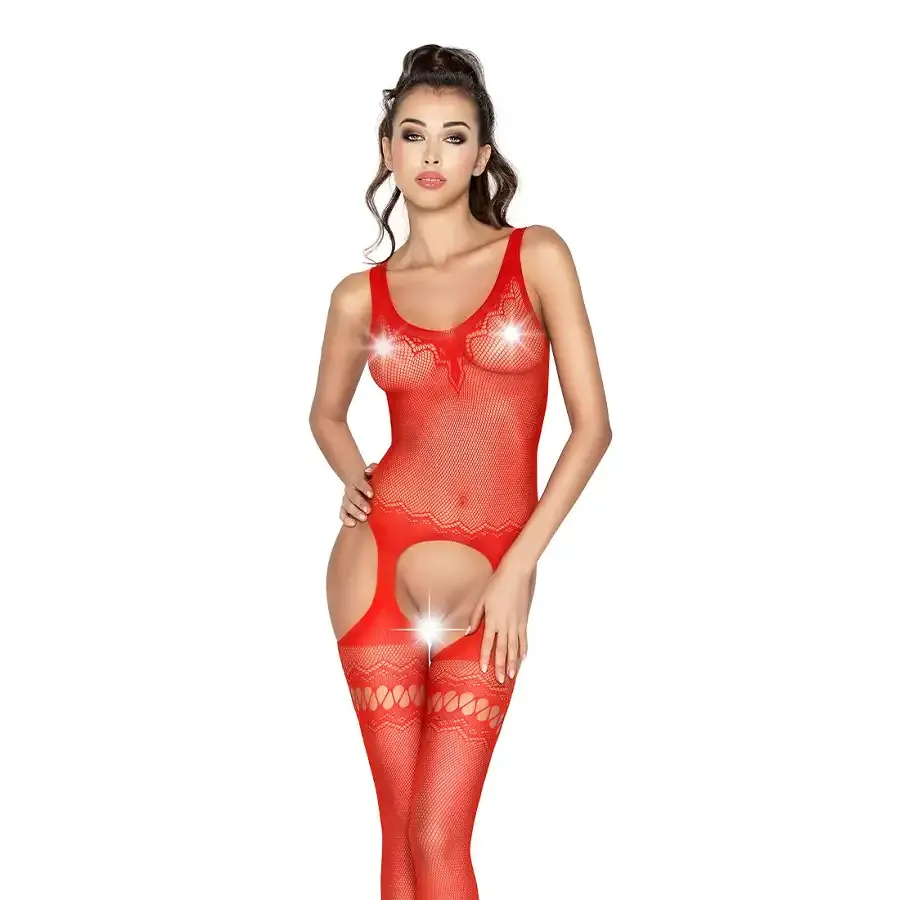 Бодістокінг Passion BS038 red, комбінезон, імітація панчіх і пояса Львів - фото 1