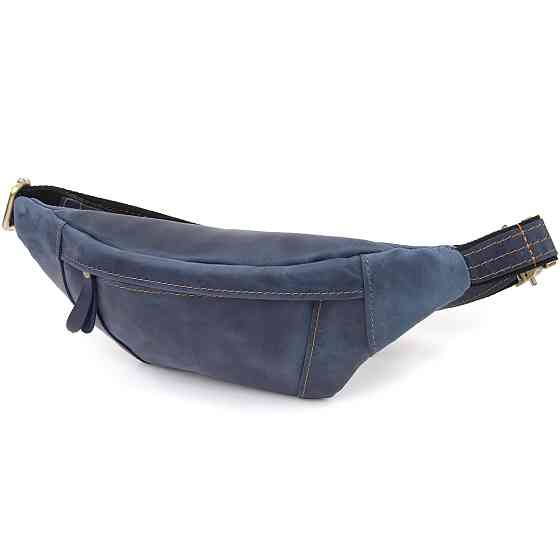 Красивая сумка-бананка для мужчин из натуральной винтажной кожи Shvigel 23123 Синий Киев