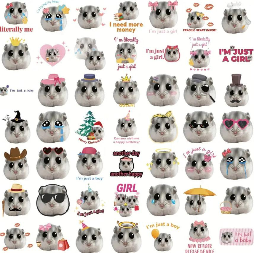 Набір із 50 стікерів "Сумний Хом'як Мем", Водонепроникні вінілові естетичні наклейки з хом'яком. Київ - фото 4