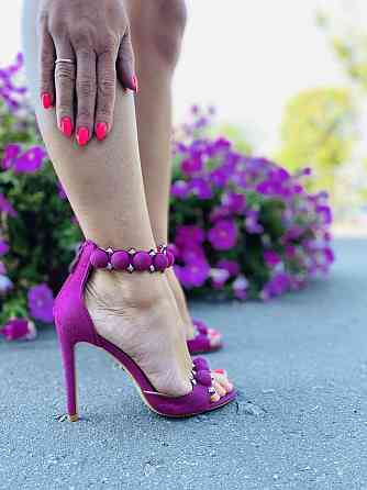 Seastar Босоніжки жіночі малинові SEASTAR літні еко-замша на підборах / Модні босоніжки р. 35-3 Коломыя