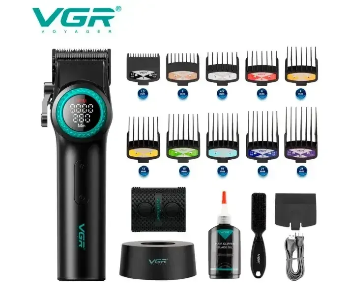 Машинка для стрижки VGR V-001 9000 об/мин с LED дисплеем и 10 насадками, аккумуляторная Одесса - изображение 1