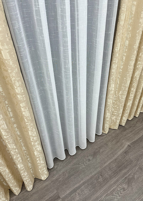 Комплект штор VR-Textil Льон Мармур 200х270 2шт і Тюль 600х270 1909ш-115т Кремовий з білим 71-129/7 Київ - фото 7