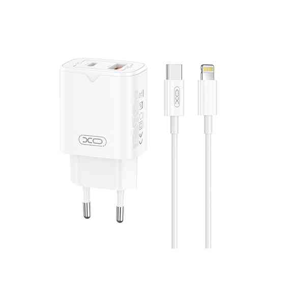 Мережевий зарядний пристрій XO L130 PD30W/QC18W 1USB-C+1USB-A + Lightning кабель білий Львів