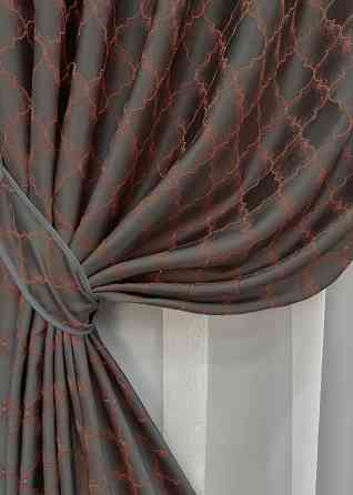 Комплект готових штор VR-Textil Жакард SAPFIR № 1752ш Графітовий з теракотовим 150х300 см 2 шт (33-0718) Київ
