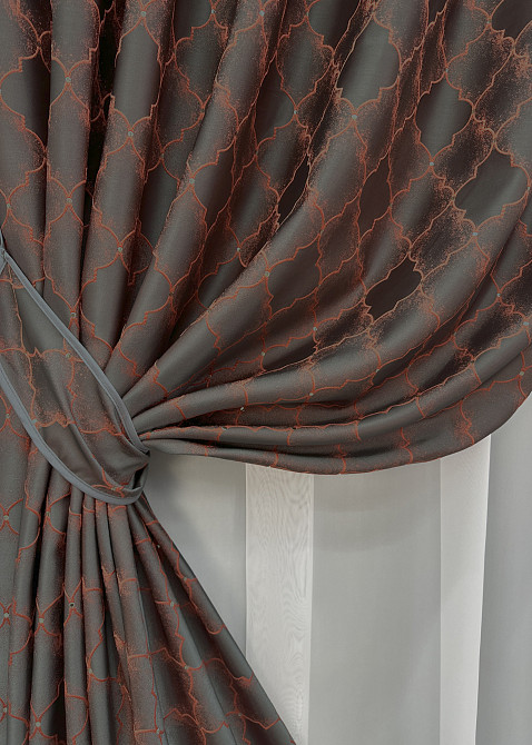 Комплект готових штор VR-Textil Жакард SAPFIR № 1752ш Графітовий з теракотовим 150х300 см 2 шт (33-0718) Київ - фото 5