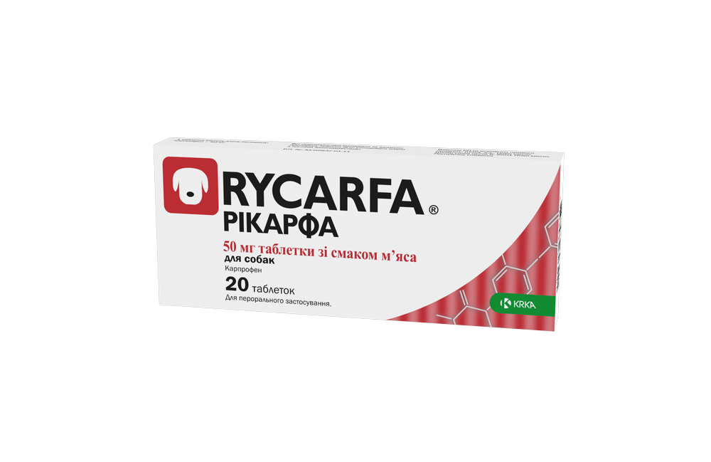 Таблетки KRKA Рікарфа протизапальні для собак, зі смаком м'яса, 50 мг, 20 табл Київ - фото 1