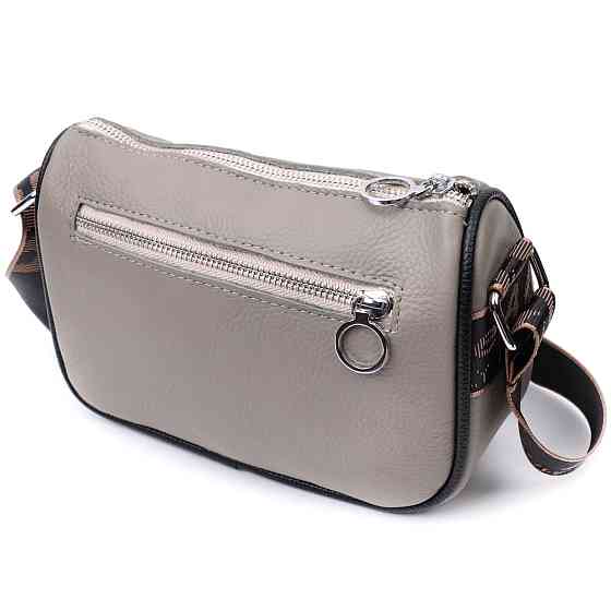 Красивая женская сумка с вышивкой на лицевой стороне из натуральной кожи Серая (Vintage) Киев