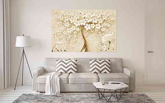Картина холст у вітальню / спальню Дерево білі квіти     MLP_21  ( 60х30см ) 90х180см Київ