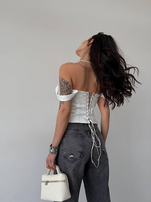 Жіночий стильний романтичний корсет із подвійним матеріалом костюмка Lux Молочний, 42 Одеса - фото 6