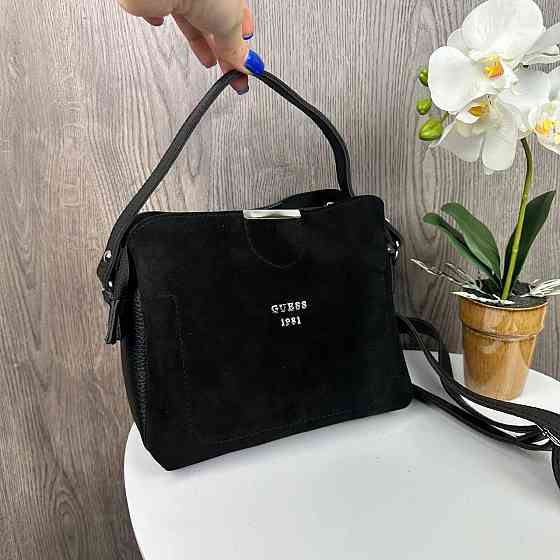 Жіноча замшева міні сумочка на плече стиль Guess, чорна сумка для дівчат Гесс ( 20863 ) Харків