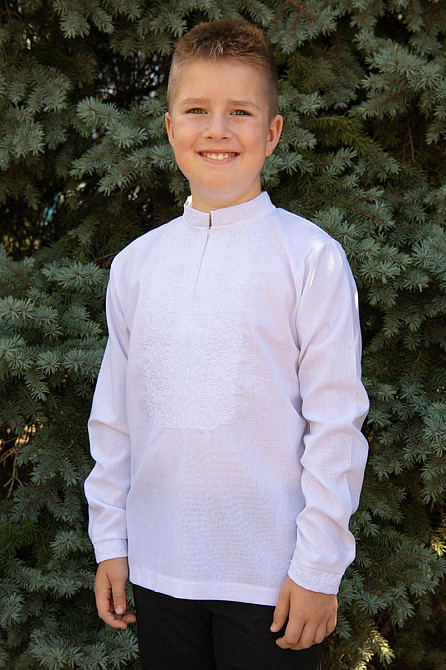 Вишиванка для хлопчиків із довгим рукавом, лляна, біла топ 140 Київ - фото 1