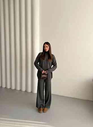 Женский теплый базовый костюм двойка мелкая машинная вязка Антрацит Одесса