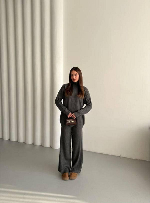 Женский теплый базовый костюм двойка мелкая машинная вязка Антрацит Одесса - изображение 5