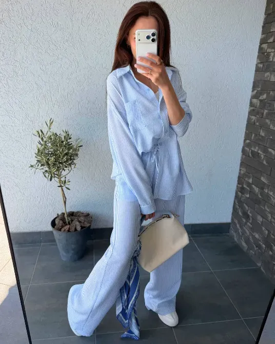 Жіночий лляний костюм oversize — блакитний, бежевий, рожевий Одеса - фото 8