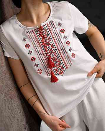 Женская футболка Вышиванка white/red ПП7433 Одесса