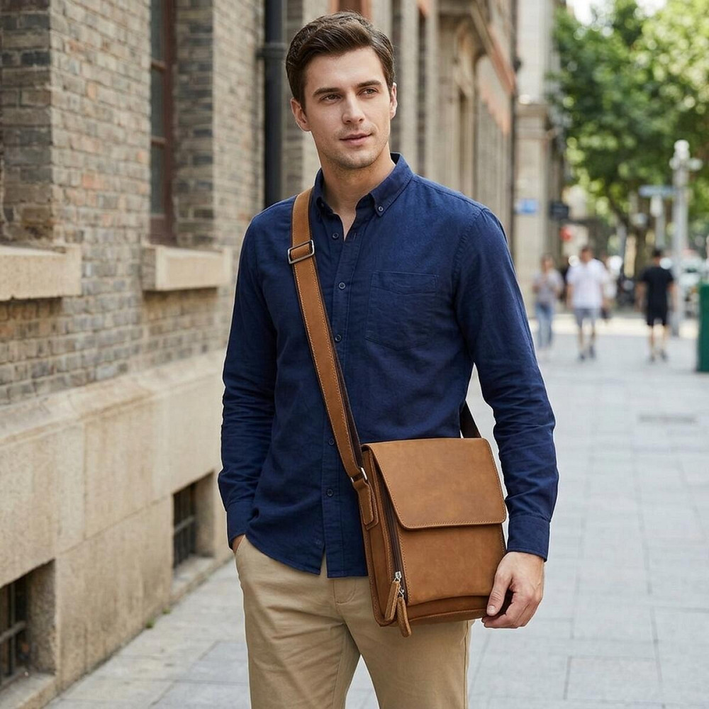 Кожаная мужская сумка через плечо для документов и города Vintage 14159 Коричневая Киев - изображение 18