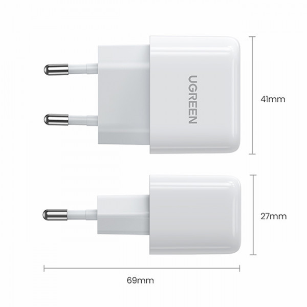 Зарядний пристрій 1xUSB 20W (USB С QC4.0+/PD3.0) Mini Charger White CD241 Ugreen (10220) Київ - фото 8