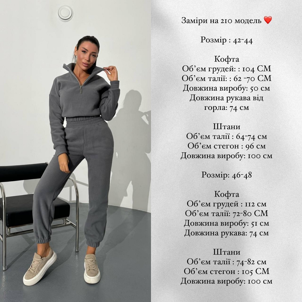 Женский теплый прогулочный костюм двойка: кофта и брюки двусторонний флис Графит, 42/44 Одесса - изображение 2