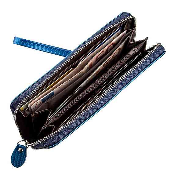 Гаманець жіночий на одну блискавку з екокожі лаковий KIVI 19028 Синій Київ