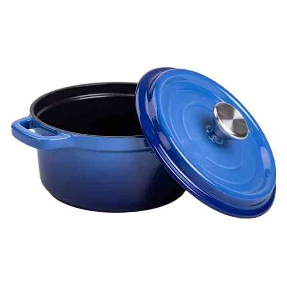 Каструля чавунна емальована 2 л з кришкою Ø20 см Синя HP-1-2BL Коломия