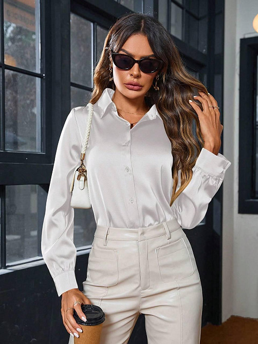 Женская базовая рубашка на пуговицах из шелка Армани Белый, 46/48 Одесса - изображение 1