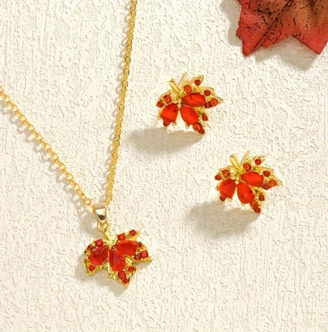 Украшения с камнями в форме листьев — Комплект серьги и подвеска Киев - изображение 4