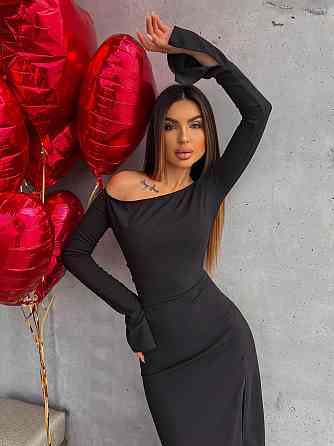 Женское элегантное праздничное платье с разрезом на ножке Черный, 46/48 Одесса
