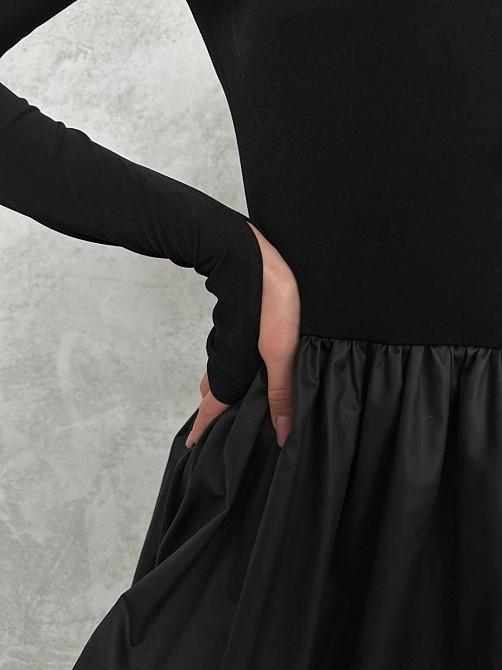 Женское изящное черное мини платье с длинным рукавом микродайвинг 46/48 Одесса - изображение 6