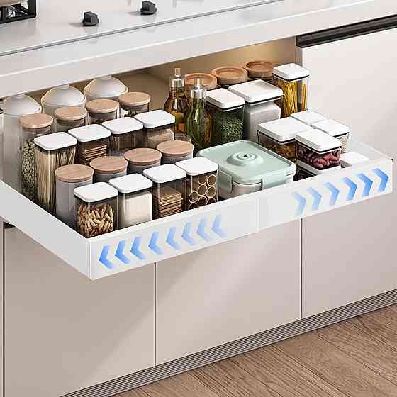 Телескопический выдвижной ящик 32-52 см для шкафа, кухни, мойки, ящик органайзер, белый на клейкой основе Киев